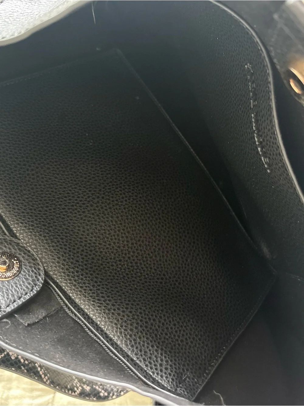 Steve Madden Black Shoulder Bag with “Peekaboo” Snake-Print Strap